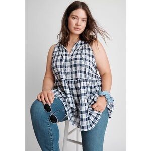 Anthropologie Pilcro and the Letterpress Blouse Neve Tiered Swing Gingham S